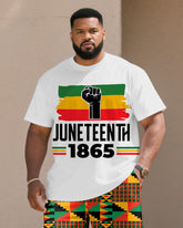 Men's Plus Size June Day Rise & Peace Print Short Sleeve T-Shirt Shorts Suit